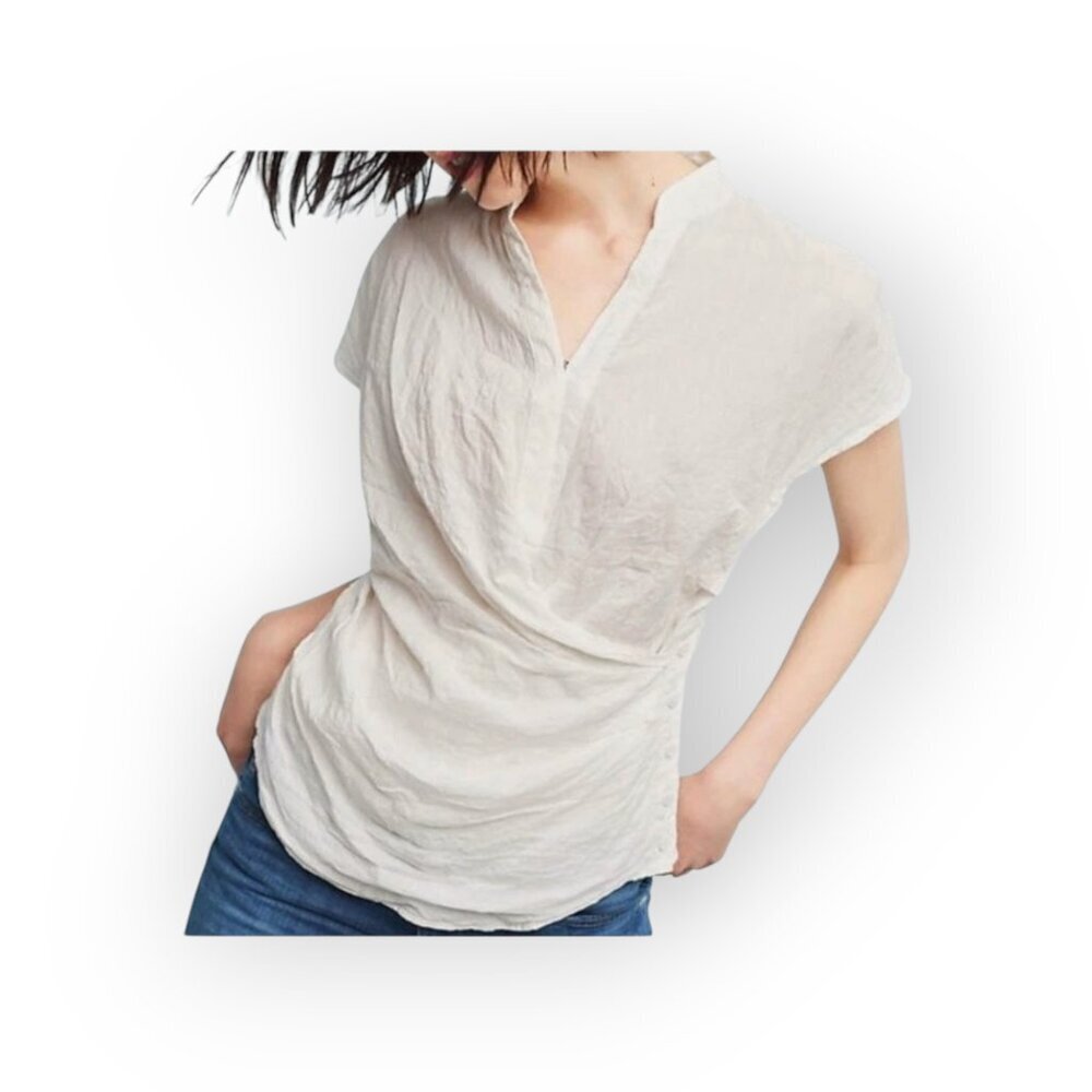 Anthropologie Akemi + Kin White Poplin Wrap Top Cotton Blend Size 4 Summer